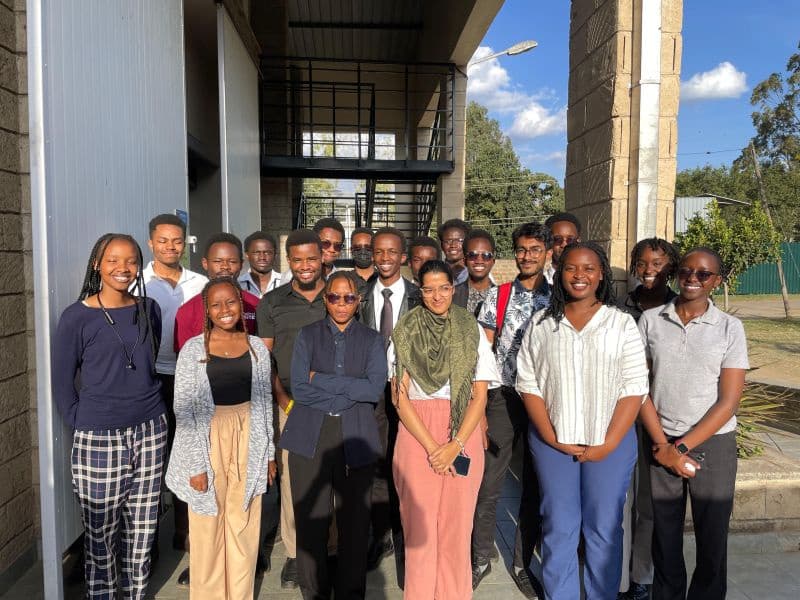 Students at the SCESA Arduino workshop standing together outside a campus building